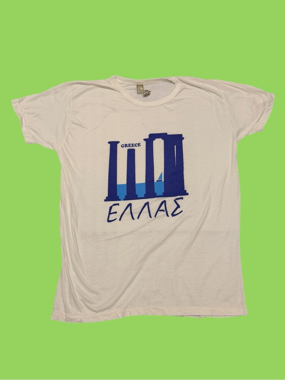 Vintage 70s Greece Tourist Shirt Size XL Fits Medium Retro Cute Fitted